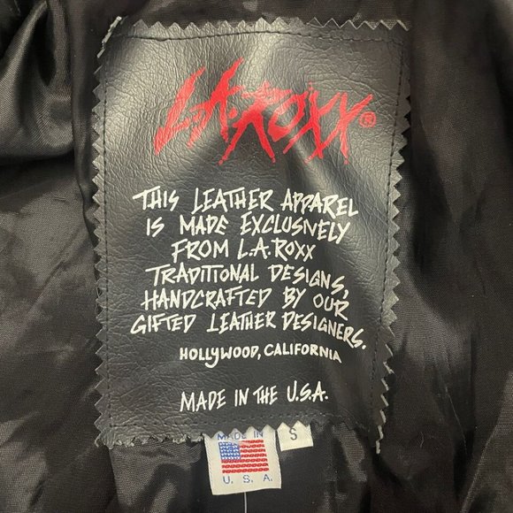 Vintage 80s/90s LA ROXX Black Studded Leather Belted Motorcycle Jacket - Picture 11 of 11